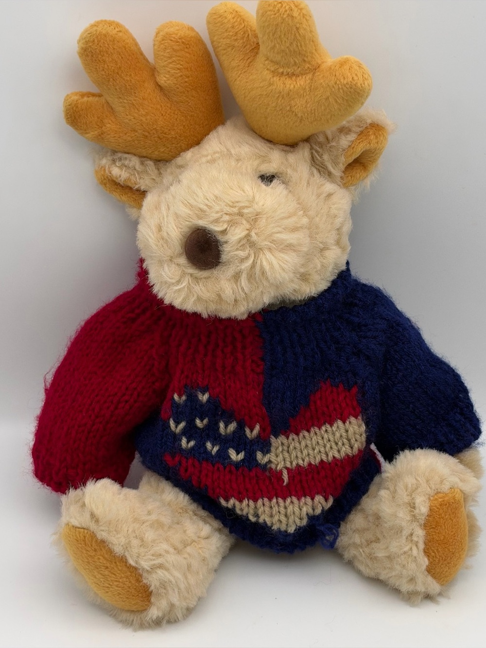Moose/Reindeer Stuffed Plush with Knit Sweater Heart Patriotic Valentines Cute